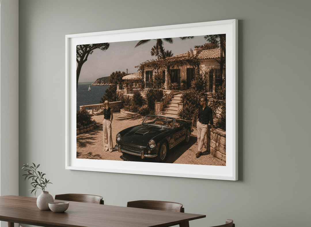 Wall art styled above a dining table in a contemporary home