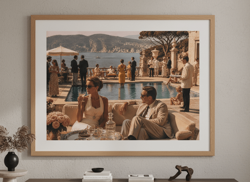 Monumental artwork centred on a feature wall in a luxe interior