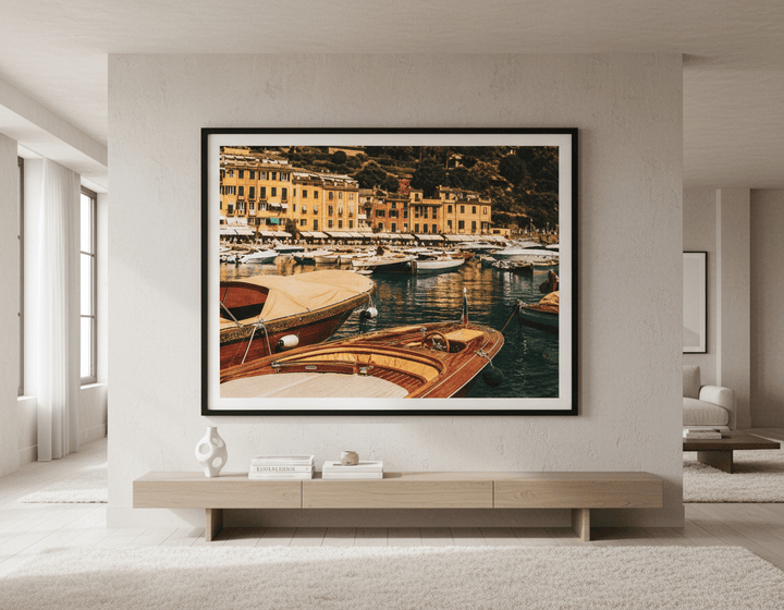 Monumental artwork centred on a feature wall in a luxe interior
