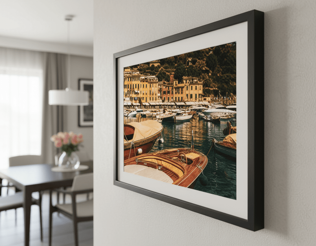 Wall art styled above a dining table in a contemporary home