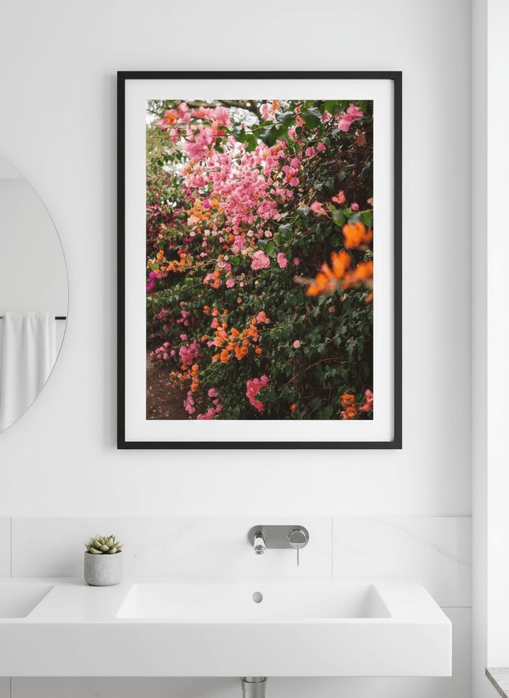 Modern print displayed in a clean minimalist bathroom setting