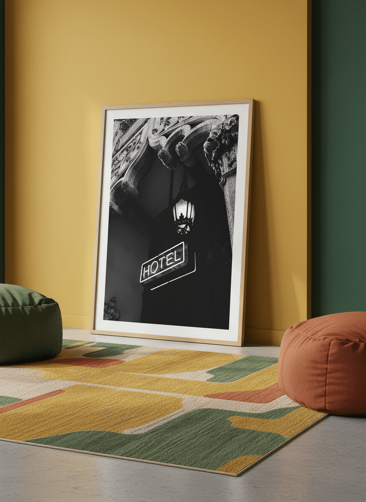 Bold wall art styled in a colourful, eclectic modern home
