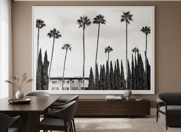 Monumental artwork centred on a feature wall in a luxe interior
