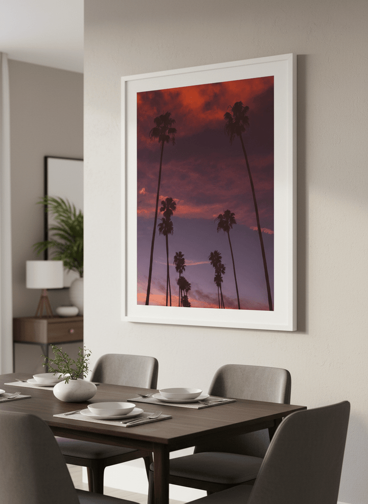 Wall art styled above a dining table in a contemporary home