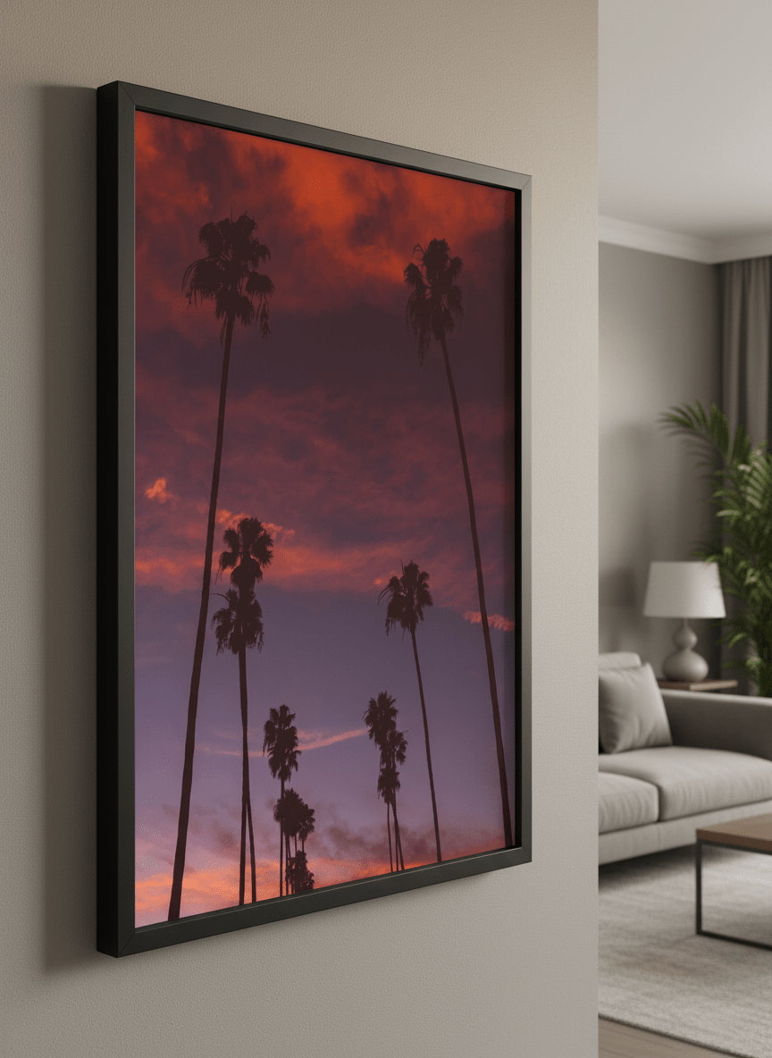 Modern wall art styled above a sofa in a neutral living room