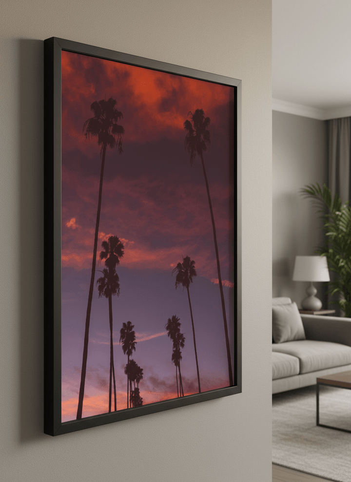 Modern wall art styled above a sofa in a neutral living room