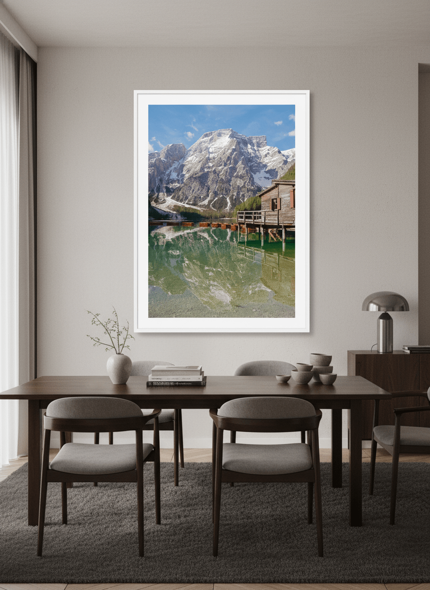 Monumental artwork centred on a feature wall in a luxe interior