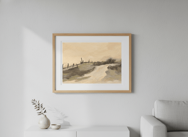 Modern wall art styled above a sofa in a neutral living room