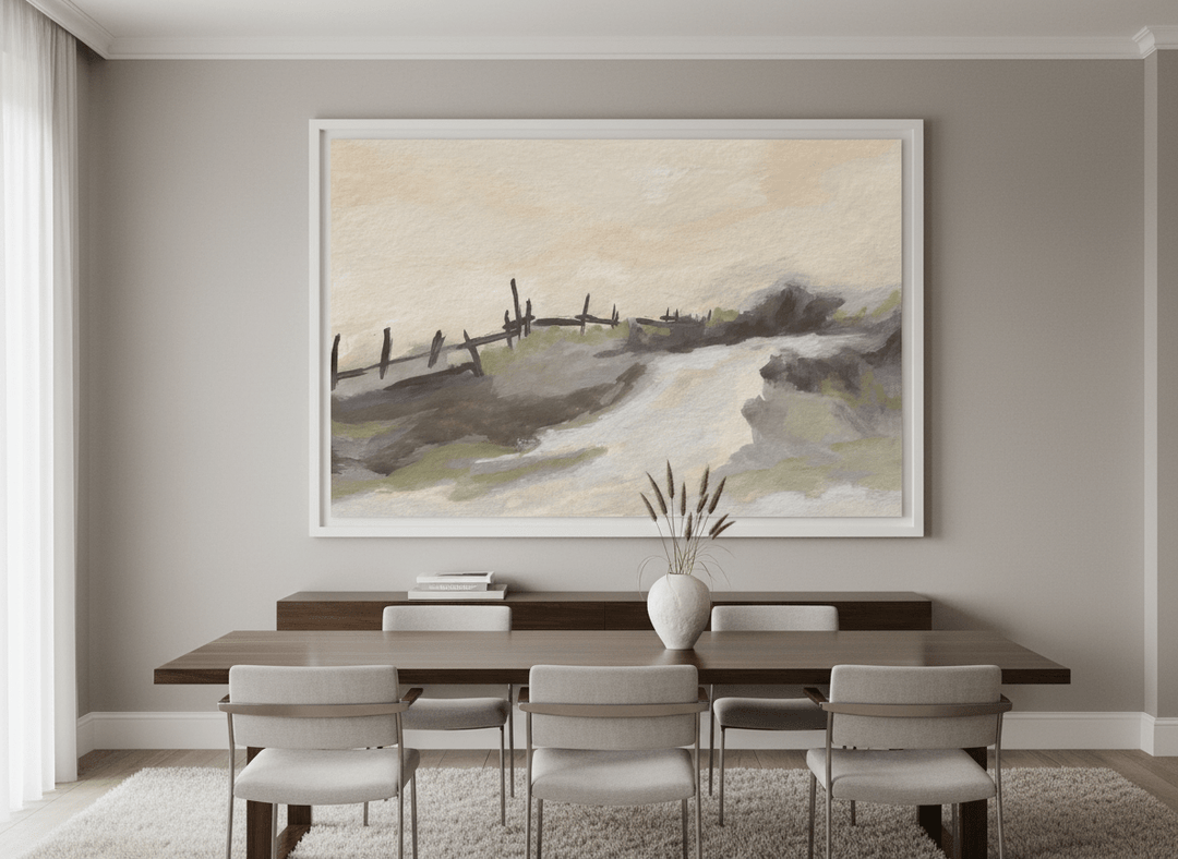 Monumental artwork centred on a feature wall in a luxe interior