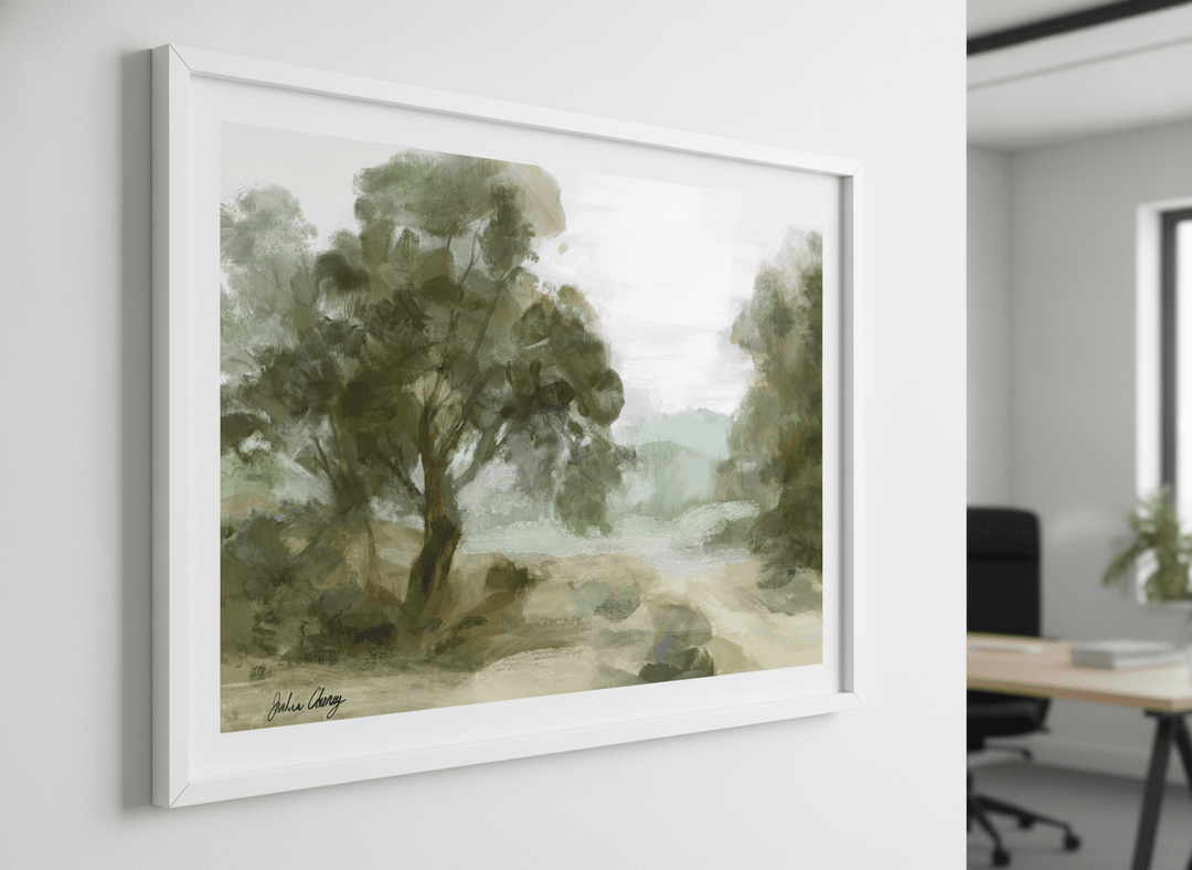 Contemporary wall art featured in a bright modern office workspace