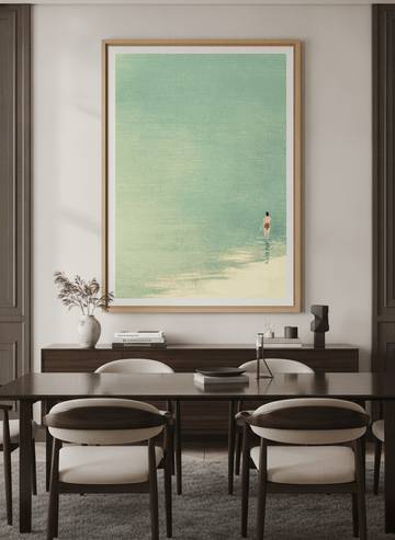 Monumental artwork centred on a feature wall in a luxe interior