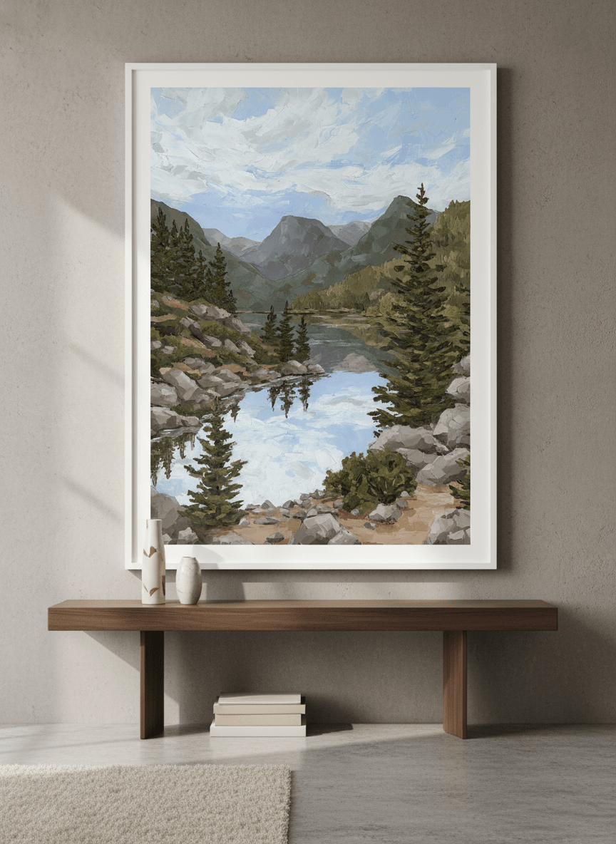 Monumental artwork centred on a feature wall in a luxe interior