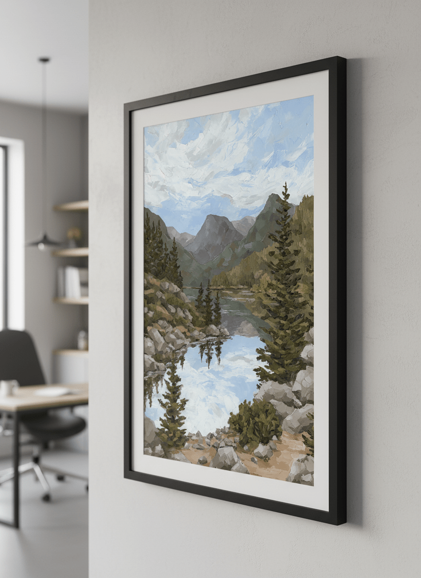 Contemporary wall art featured in a bright modern office workspace