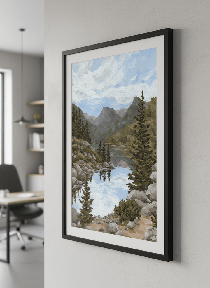 Contemporary wall art featured in a bright modern office workspace
