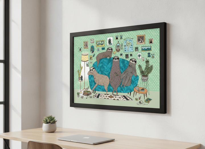 Contemporary wall art featured in a bright modern office workspace