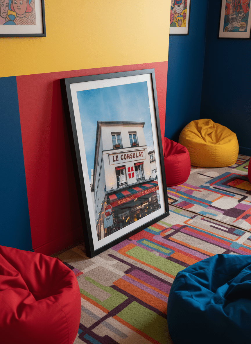 Bold wall art styled in a colourful, eclectic modern home