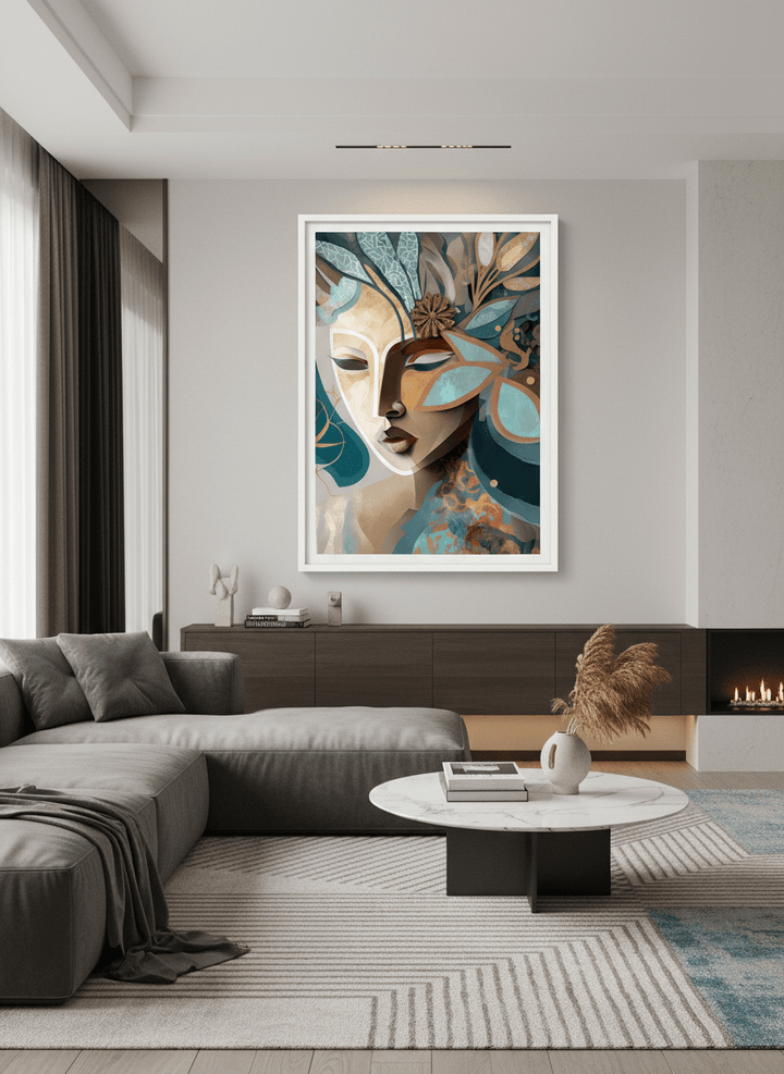 Monumental artwork centred on a feature wall in a luxe interior