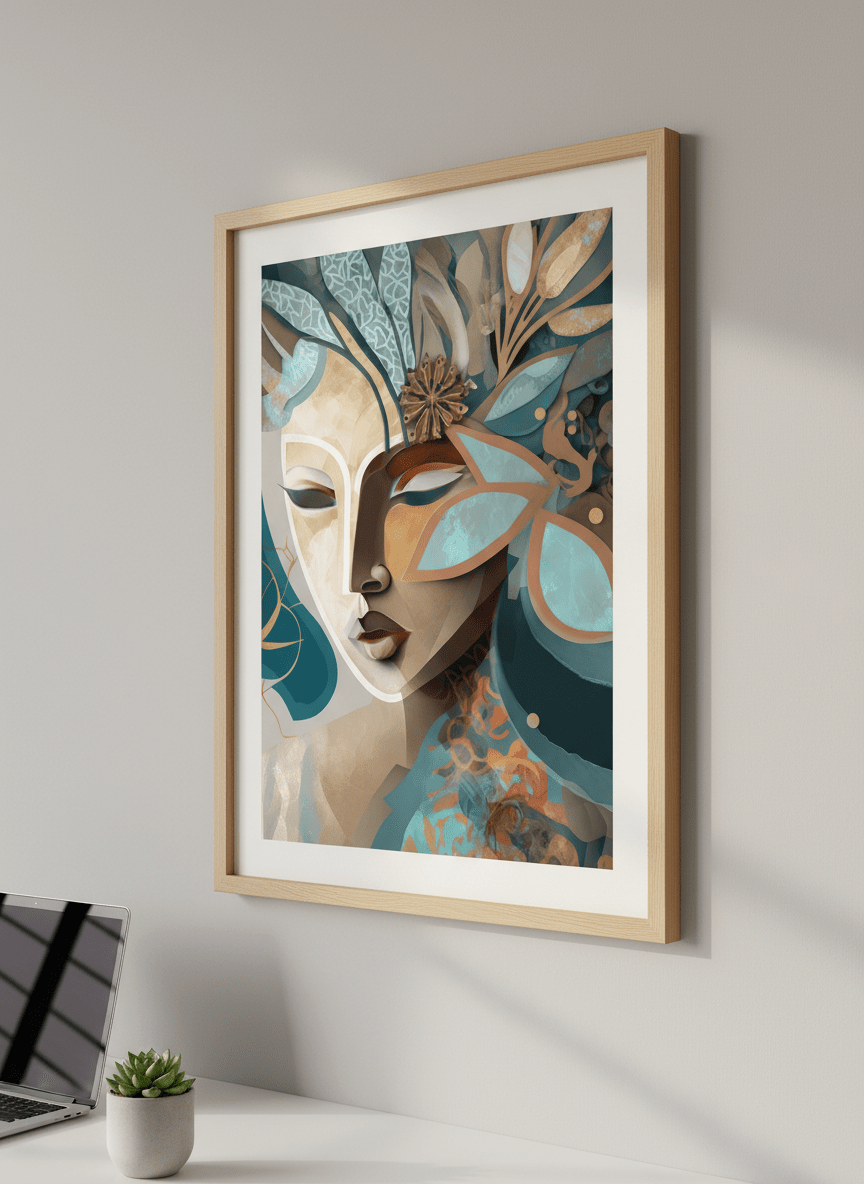 Contemporary wall art featured in a bright modern office workspace