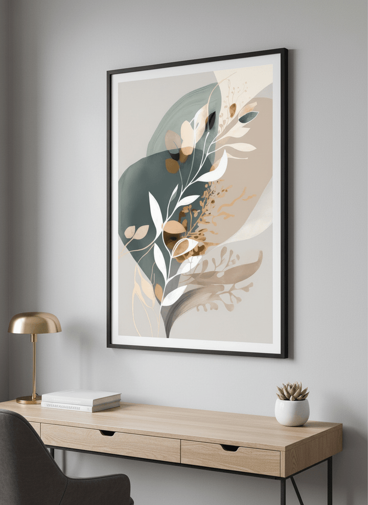 Contemporary wall art featured in a bright modern office workspace