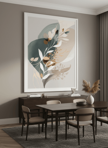 Monumental artwork centred on a feature wall in a luxe interior