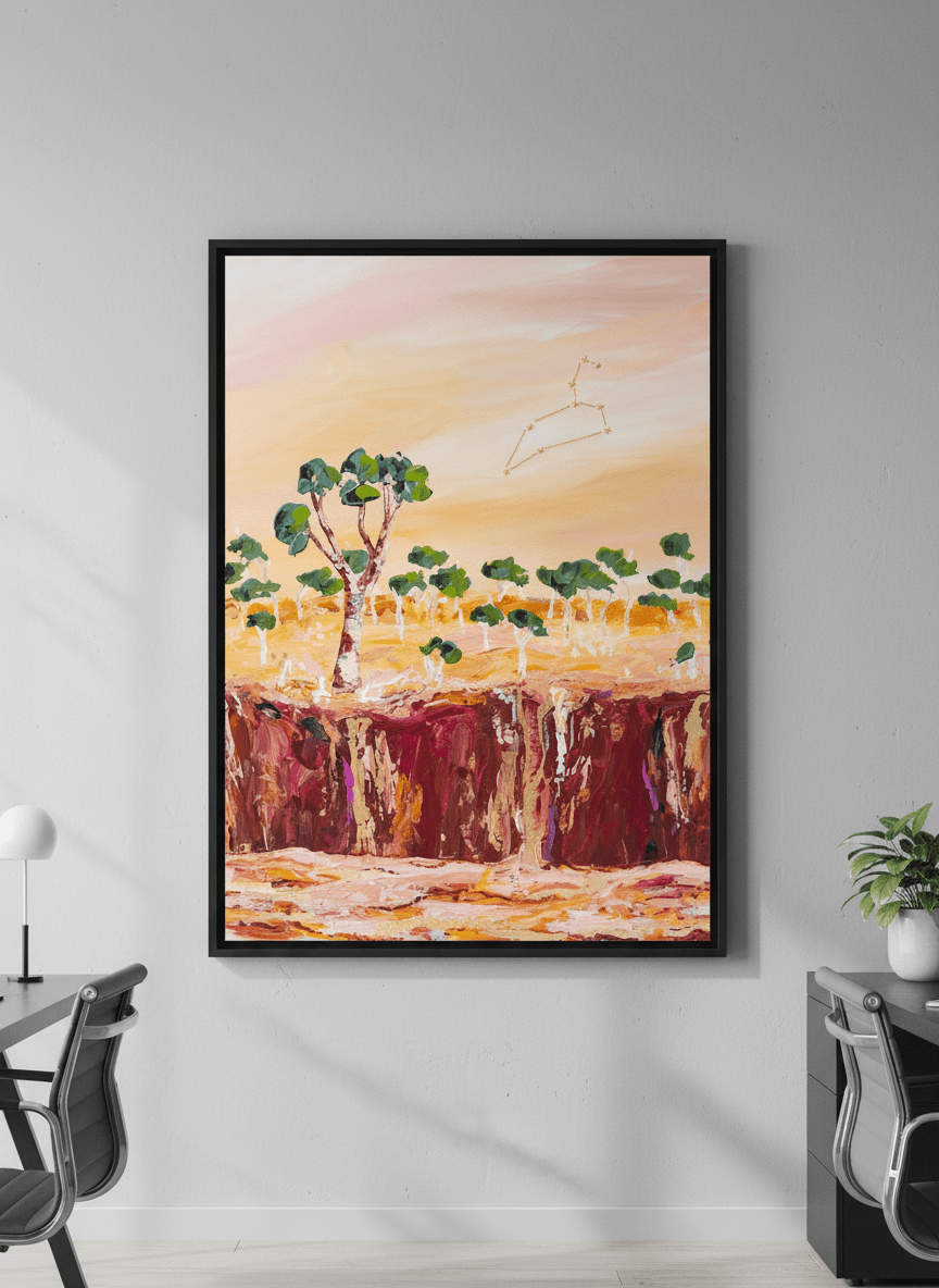 Contemporary wall art featured in a bright modern office workspace