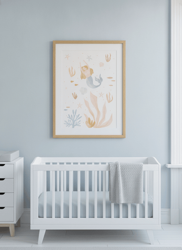 Soft neutral wall art styled in a serene nursery with pastel tones