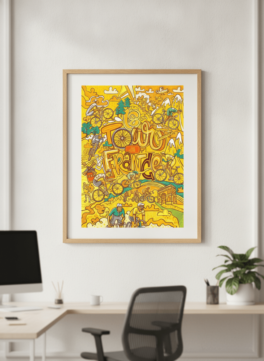 Contemporary wall art featured in a bright modern office workspace