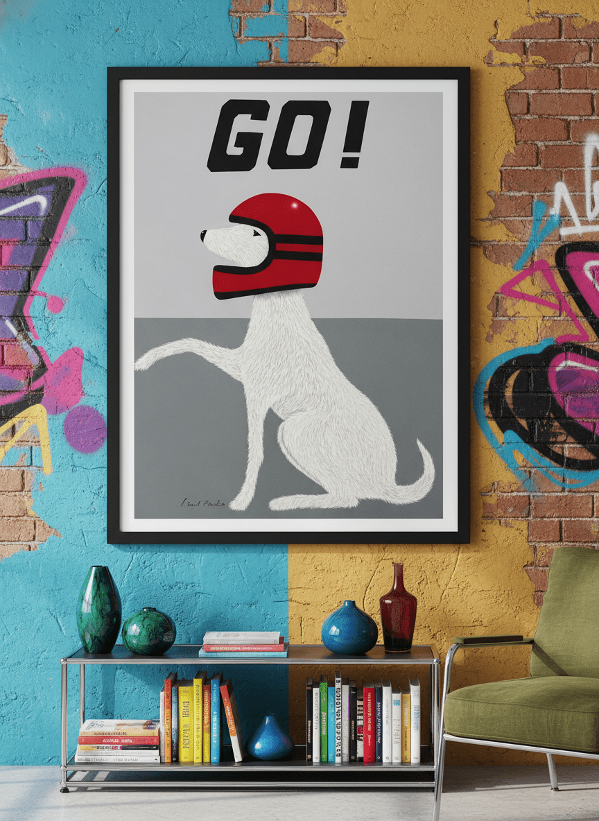 Bold wall art styled in a colourful, eclectic modern home