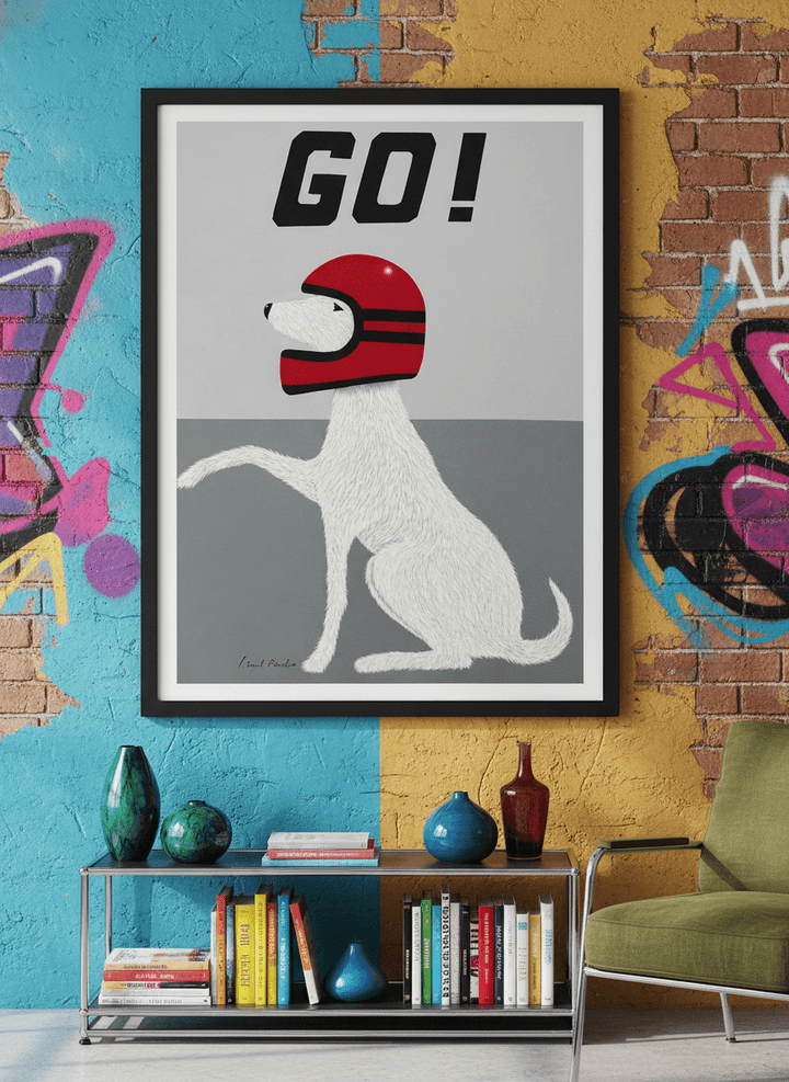Bold wall art styled in a colourful, eclectic modern home