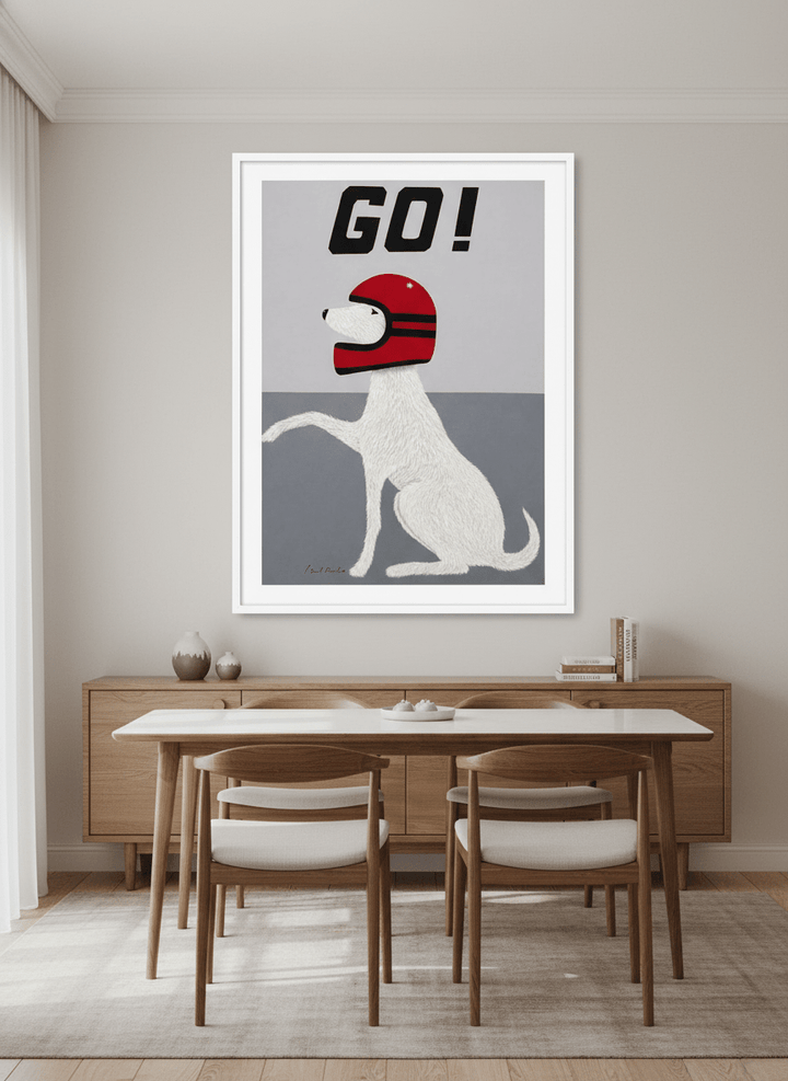 Wall art styled above a dining table in a contemporary home
