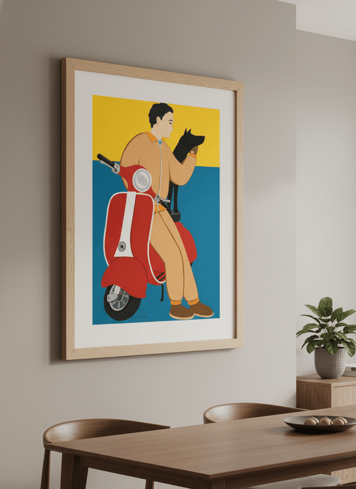 Wall art styled above a dining table in a contemporary home
