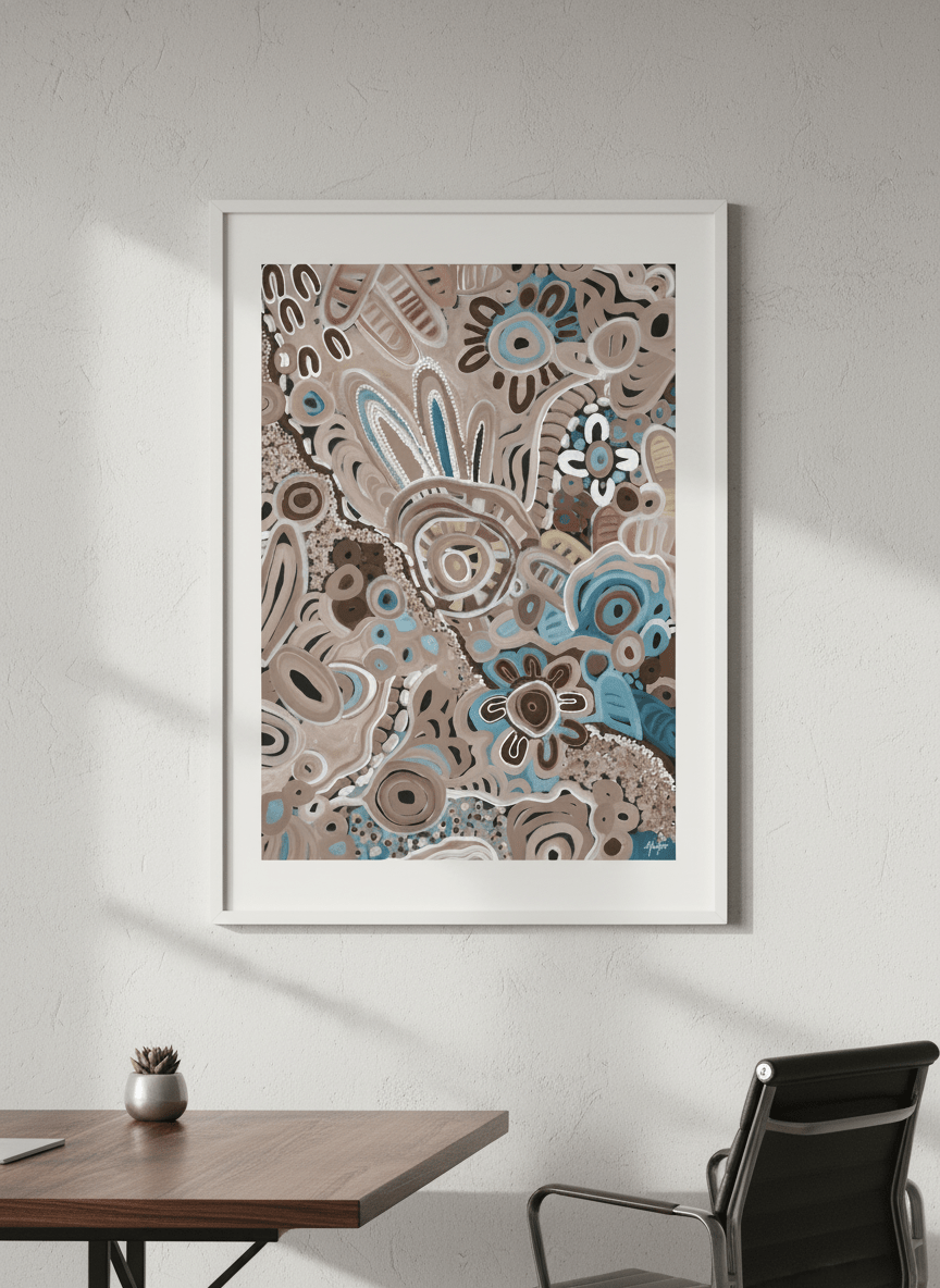 Contemporary wall art featured in a bright modern office workspace