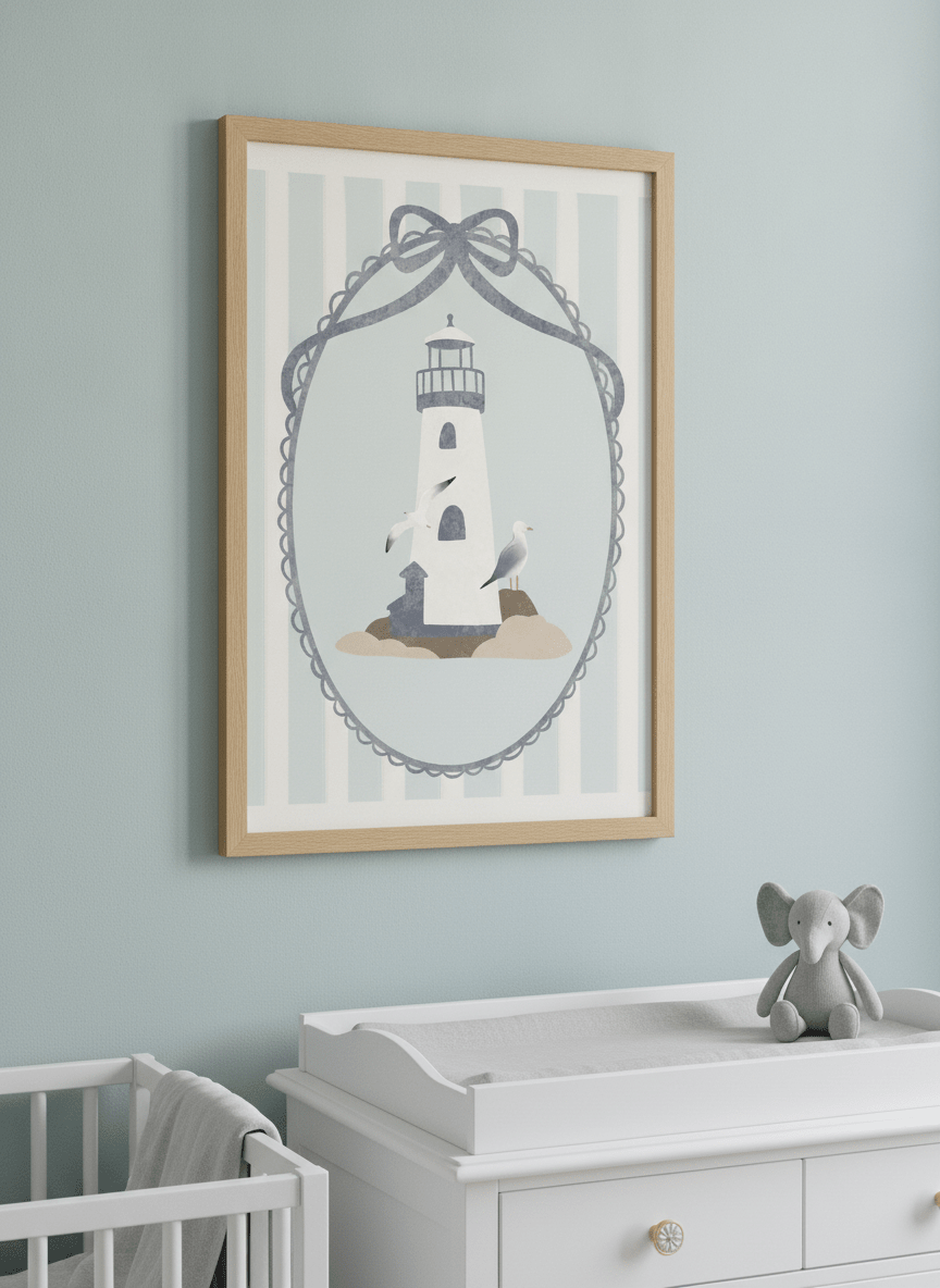 Soft neutral wall art styled in a serene nursery with pastel tones