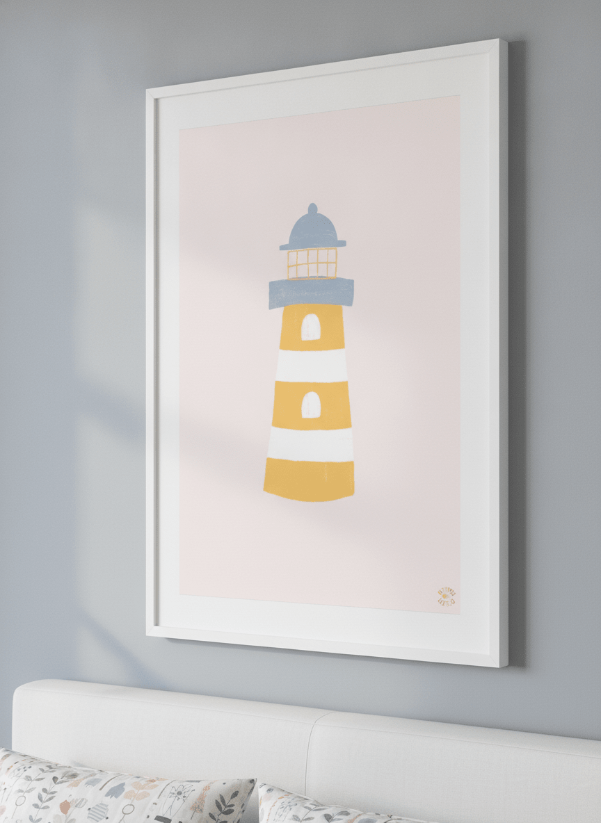 Minimalist artwork displayed in a calm, light-filled bedroom interior