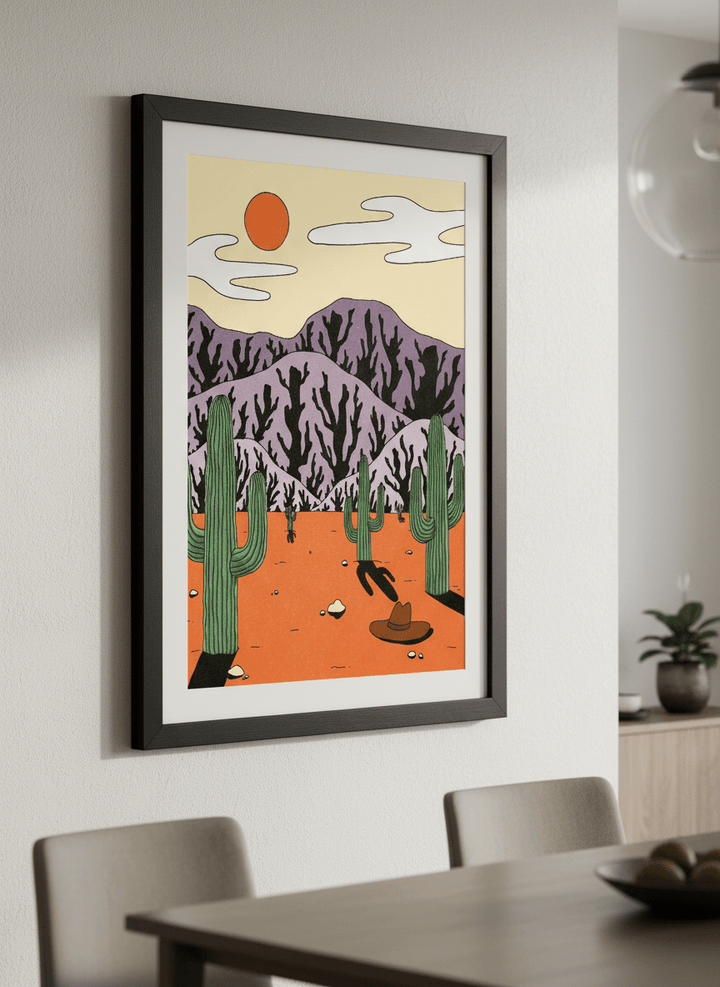 Wall art styled above a dining table in a contemporary home