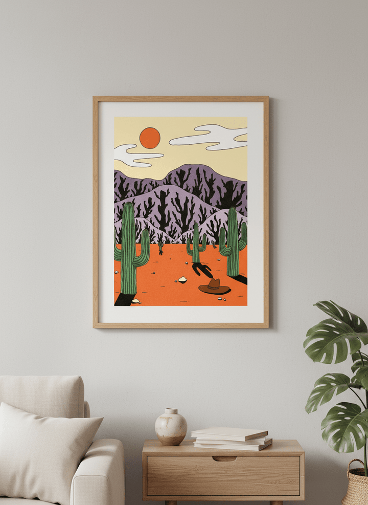 Modern wall art styled above a sofa in a neutral living room