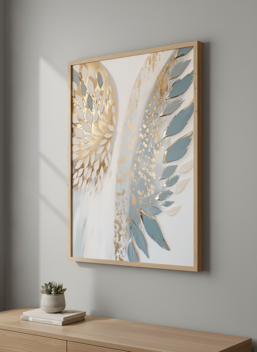 Contemporary wall art featured in a bright modern office workspace