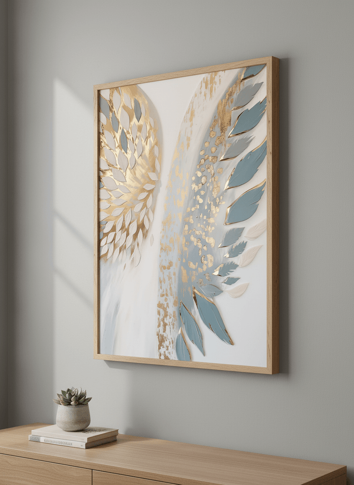 Contemporary wall art featured in a bright modern office workspace