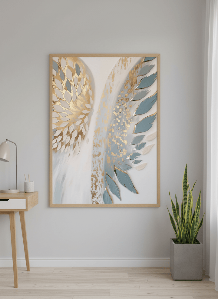Contemporary wall art featured in a bright modern office workspace