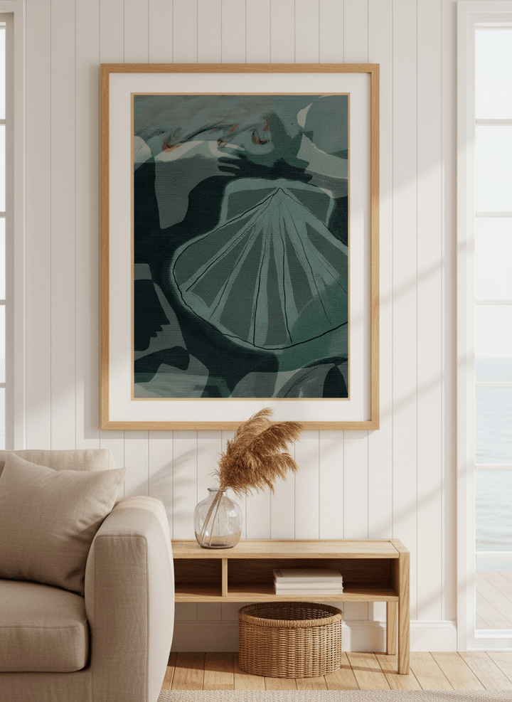 Neutral wall art displayed in a sunny coastal beach house