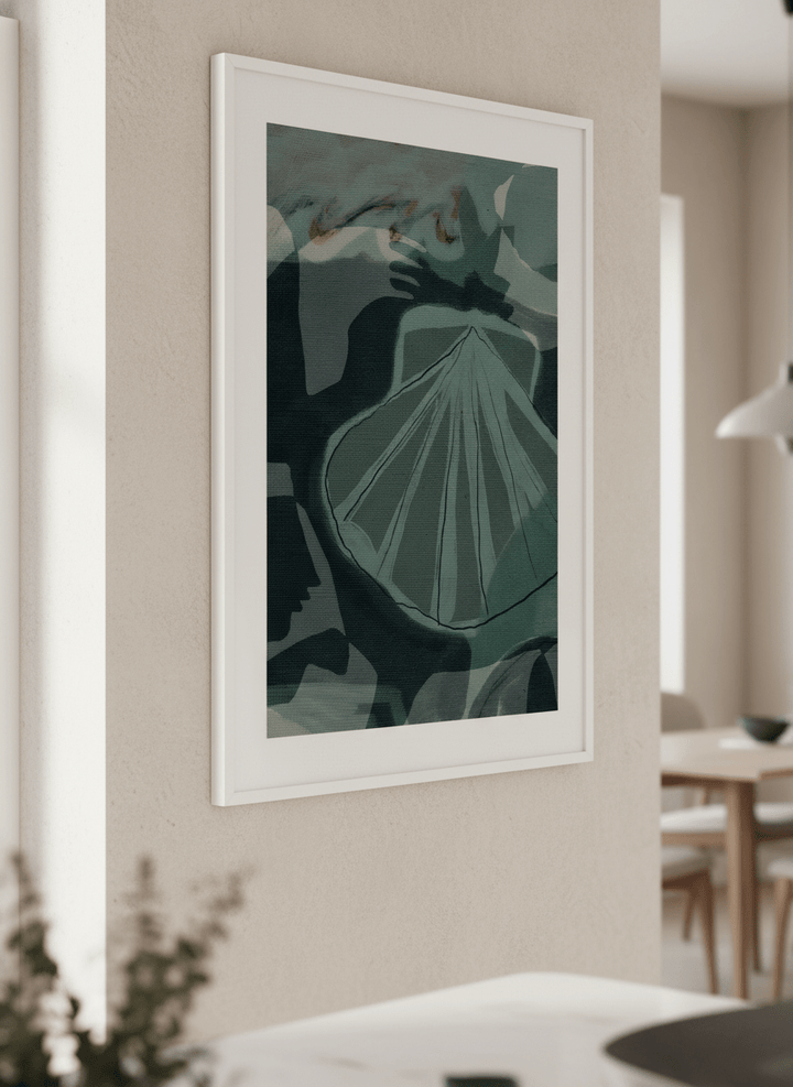 Wall art styled above a dining table in a contemporary home