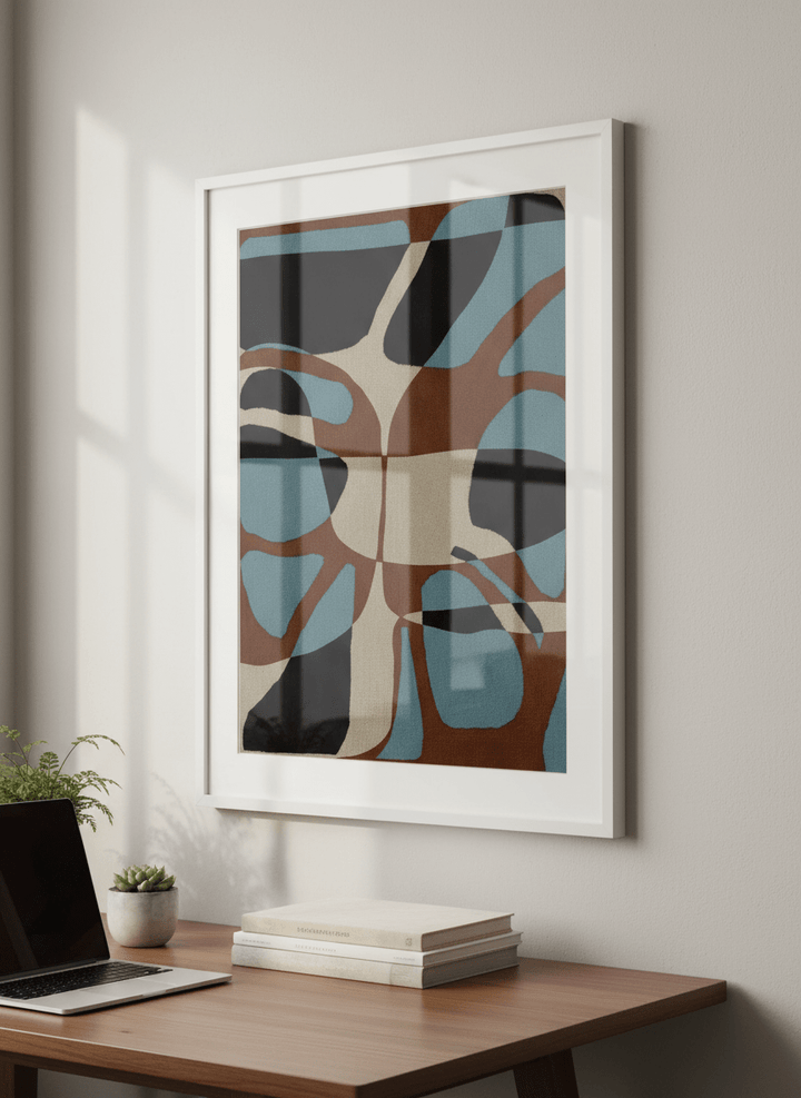 Contemporary wall art featured in a bright modern office workspace
