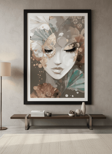 Monumental artwork centred on a feature wall in a luxe interior