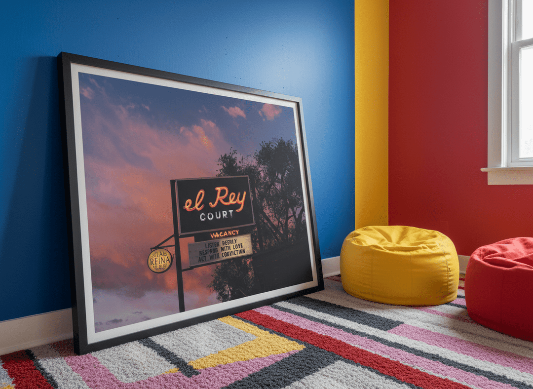 Bold wall art styled in a colourful, eclectic modern home