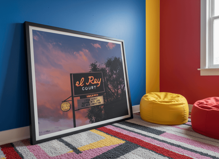 Bold wall art styled in a colourful, eclectic modern home