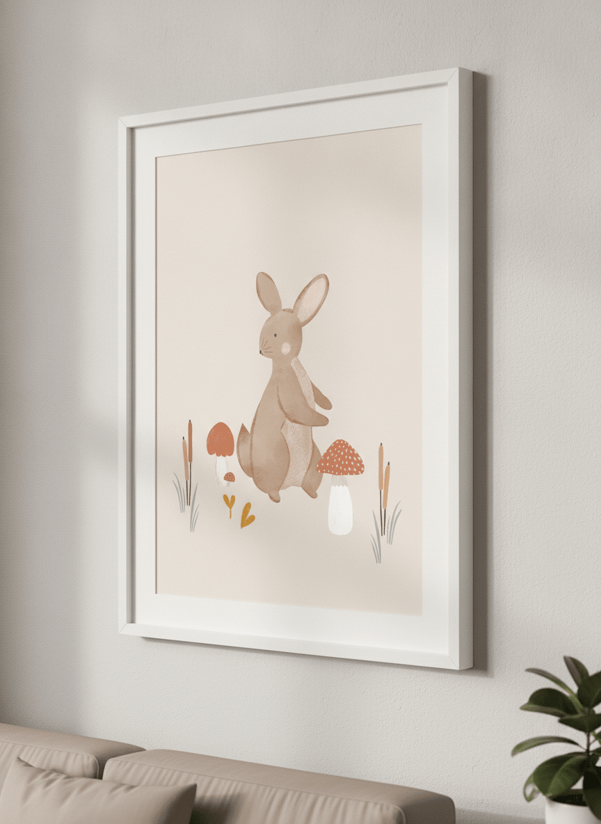 Modern wall art styled above a sofa in a neutral living room