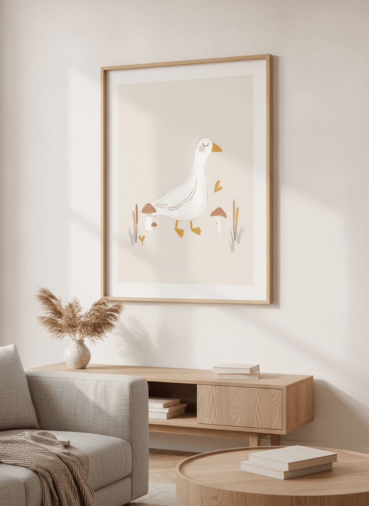 Modern wall art styled above a sofa in a neutral living room