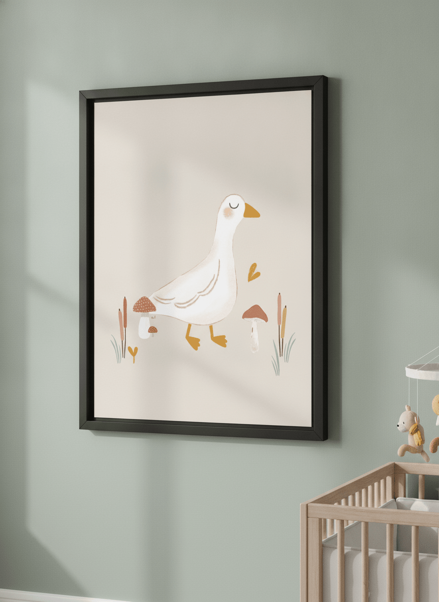 Soft neutral wall art styled in a serene nursery with pastel tones