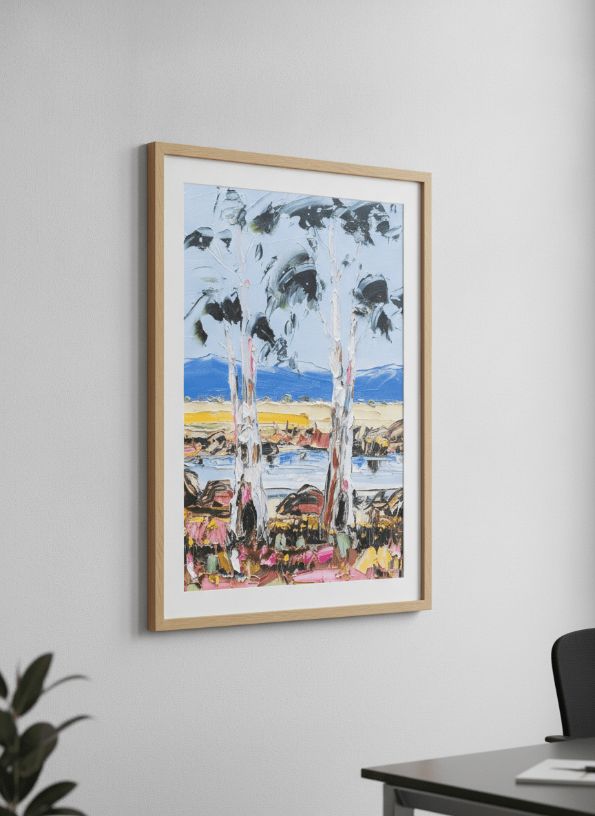 Contemporary wall art featured in a bright modern office workspace