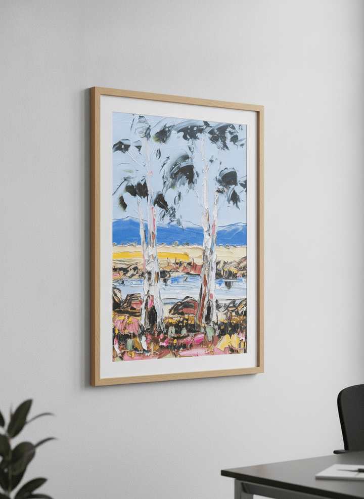 Contemporary wall art featured in a bright modern office workspace